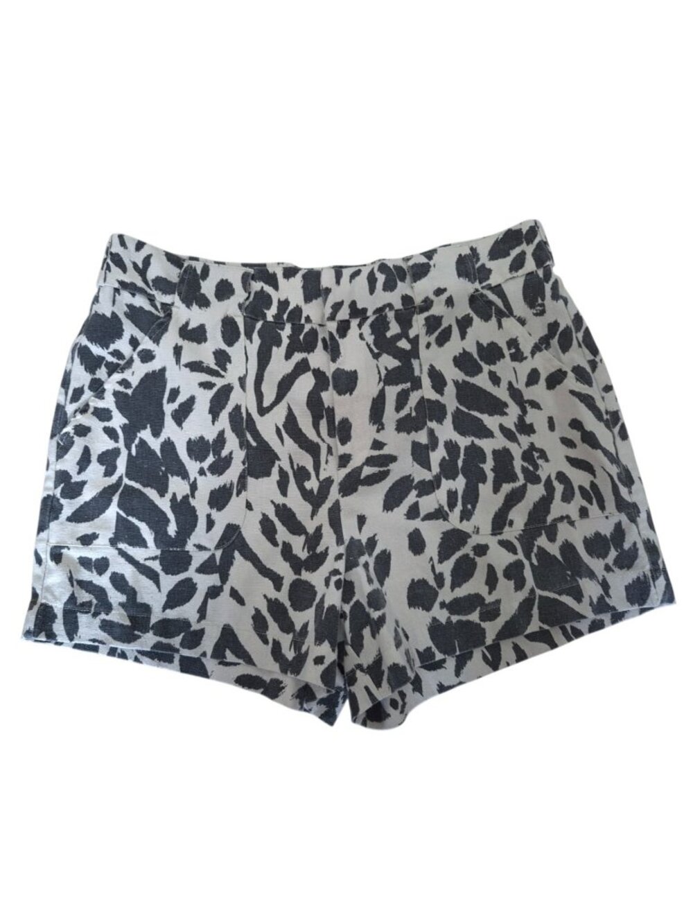 Sanctuary Animal Print Linen Blend Shorts XL Ivory Black